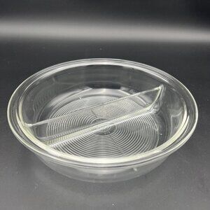 PYREX Divided #595 Clear Glass Serving Bowl Casserole Chafing Dish ~9.75”